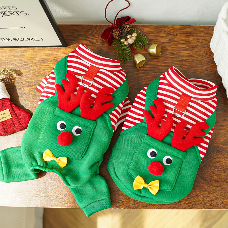 Christmas Pet Dogs Cats Coats Dress Up Costume Elk Pocket Sweatshirt Teddy Bichon Puppy Kitten Vest Xmas Warmer Pets Clothes