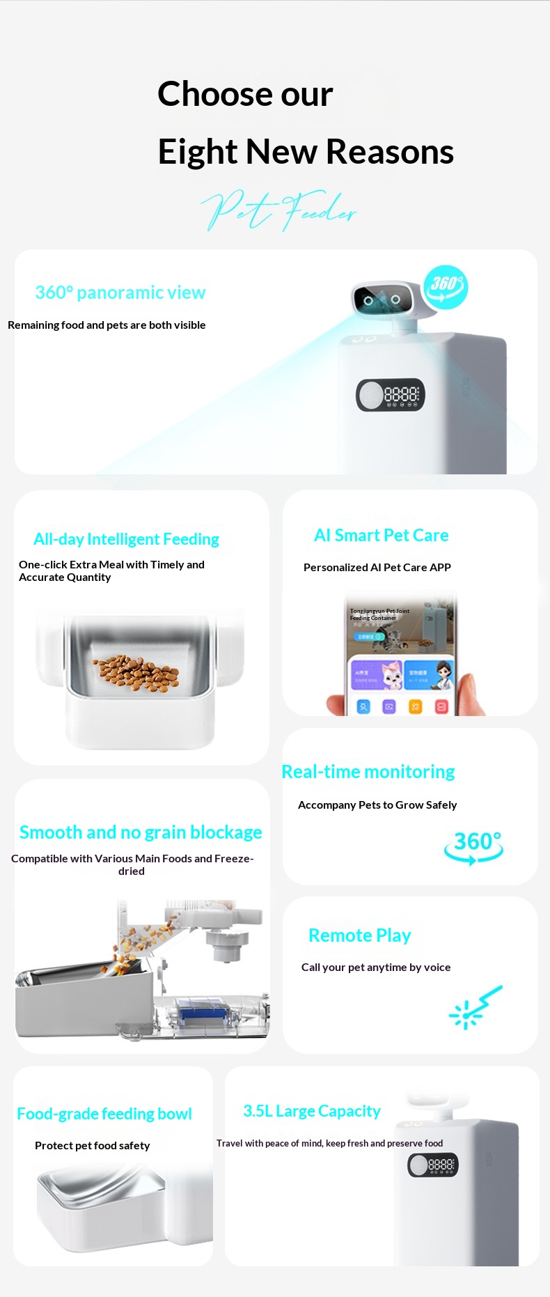 Smart Cat Automatic Feeder Dispenser With Camera Live Monitoring Stainless Steel Bowl AI App