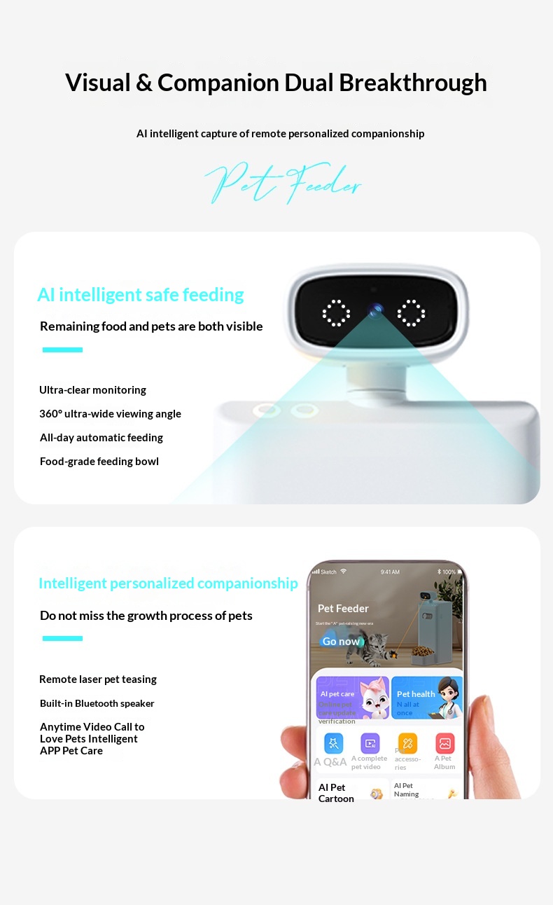 Smart Cat Automatic Feeder Dispenser With Camera Live Monitoring Stainless Steel Bowl AI App