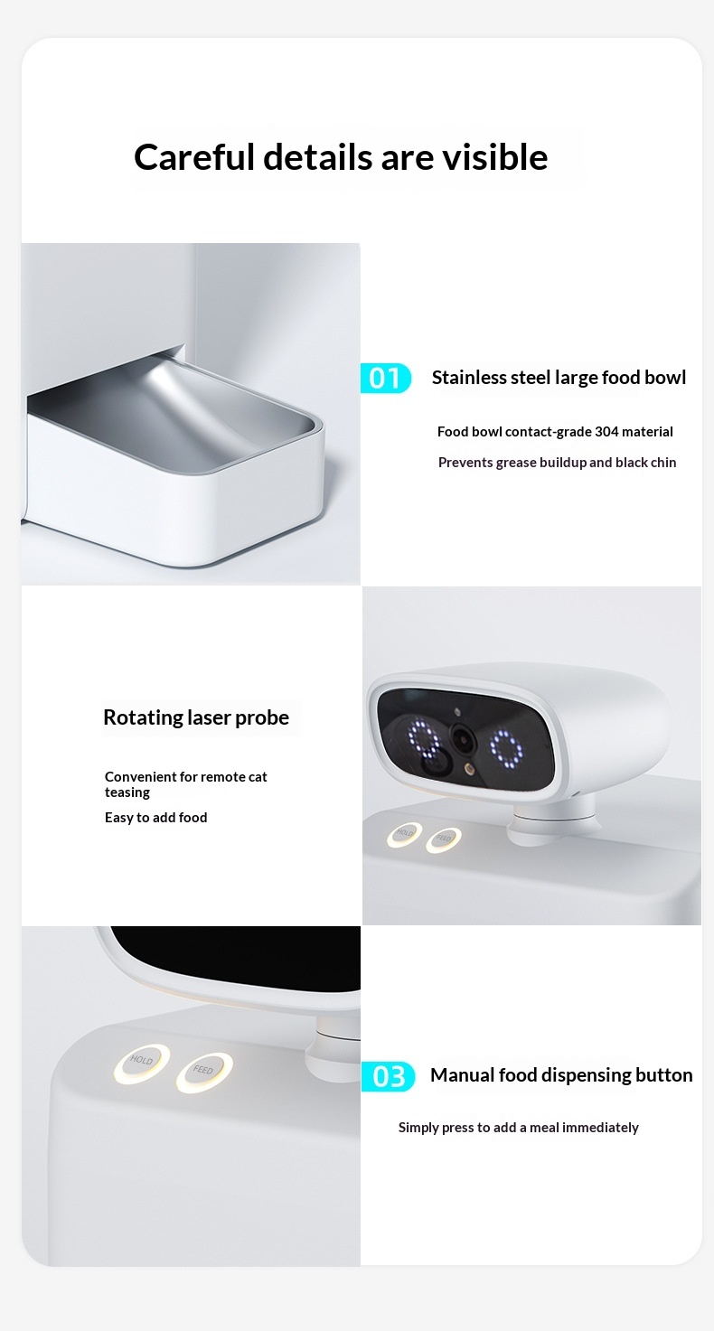 Smart Cat Automatic Feeder Dispenser With Camera Live Monitoring Stainless Steel Bowl AI App