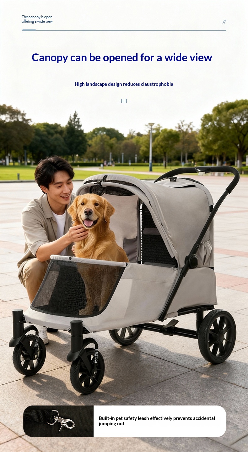 Foldable Covered Pet Stroller With Ramp For Senior Cats And Small Dogs With Mobility Issues