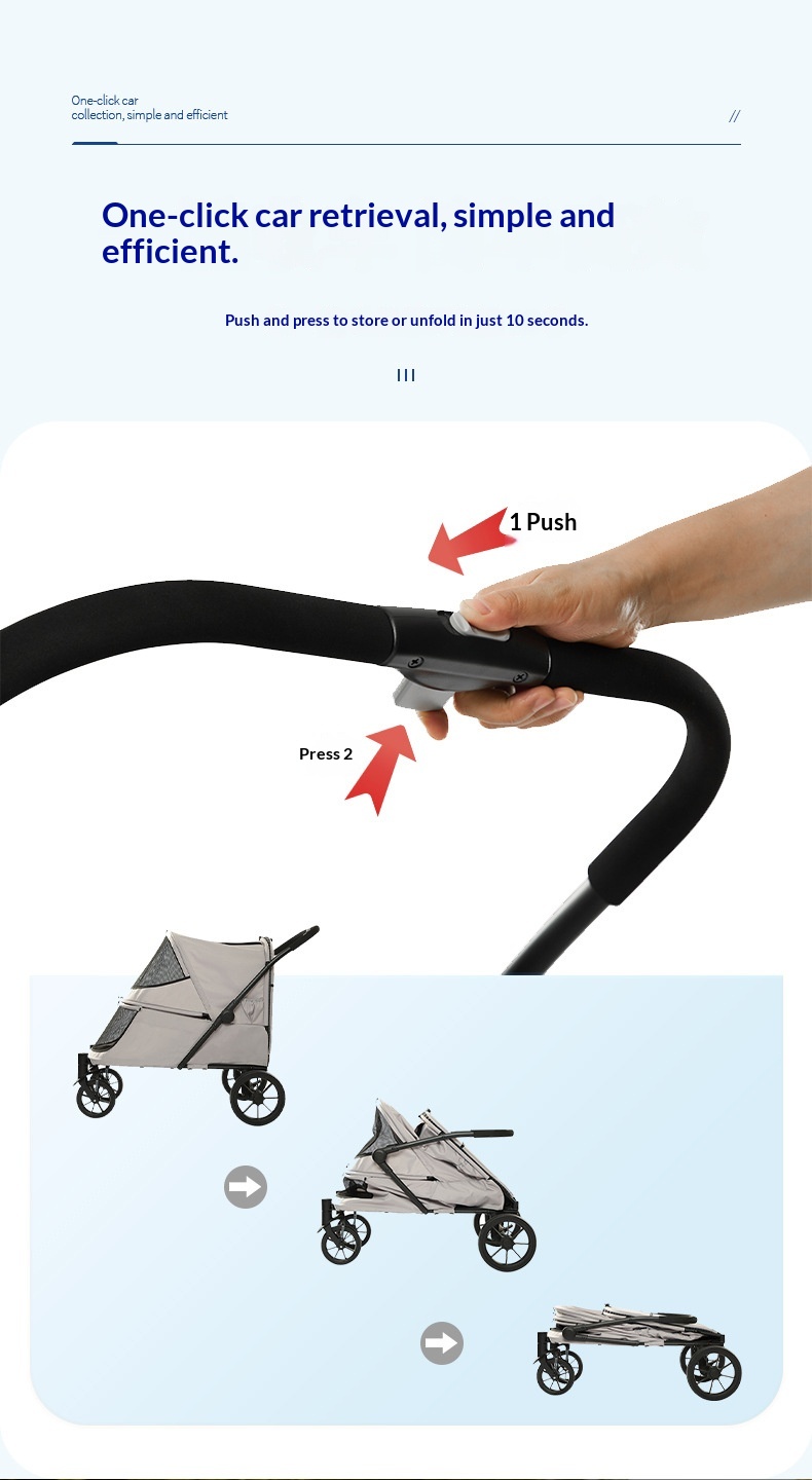 Foldable Covered Pet Stroller With Ramp For Senior Cats And Small Dogs With Mobility Issues