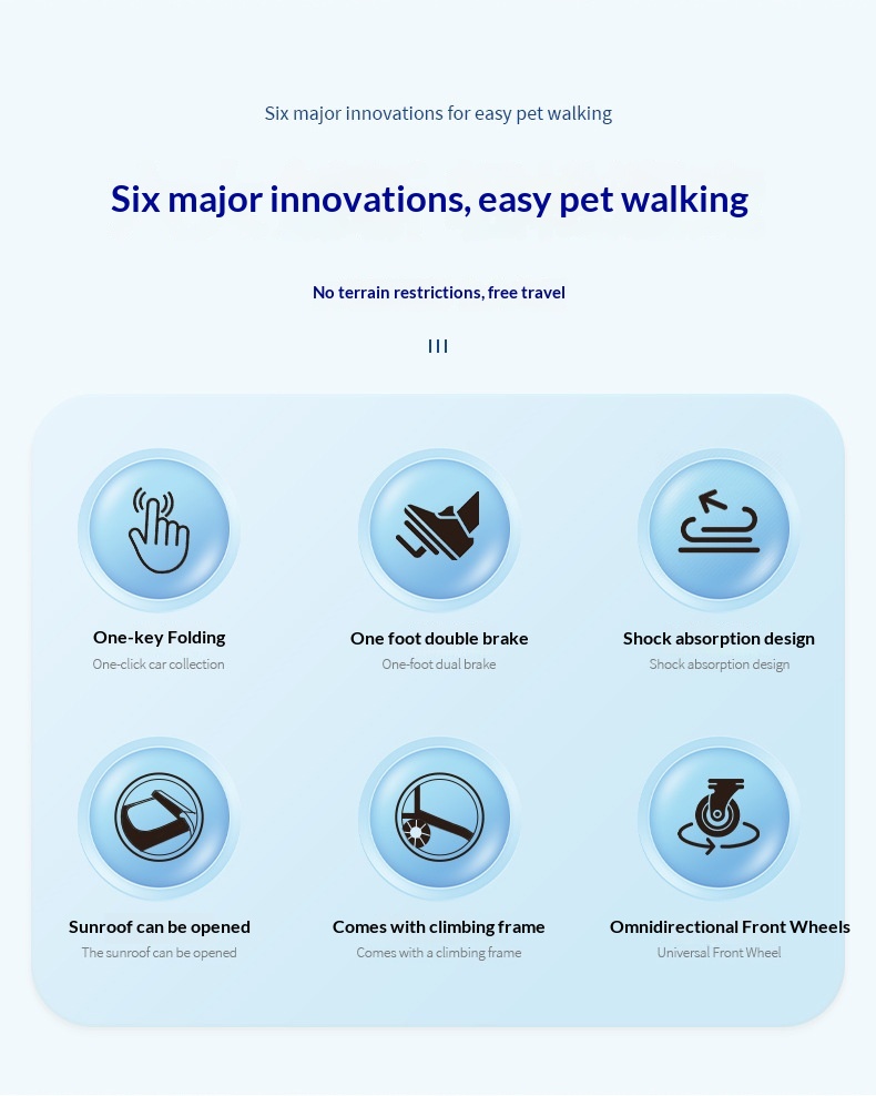 Foldable Covered Pet Stroller With Ramp For Senior Cats And Small Dogs With Mobility Issues