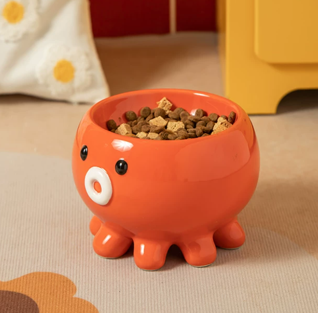 Flat-edged Low-footed Ceramic Cat Bowl