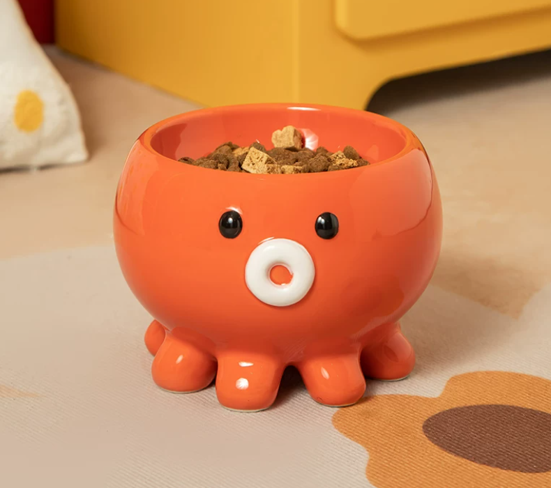 Flat-edged Low-footed Ceramic Cat Bowl