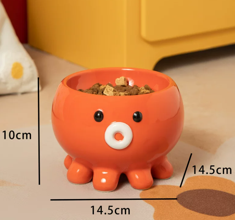 Flat-edged Low-footed Ceramic Cat Bowl