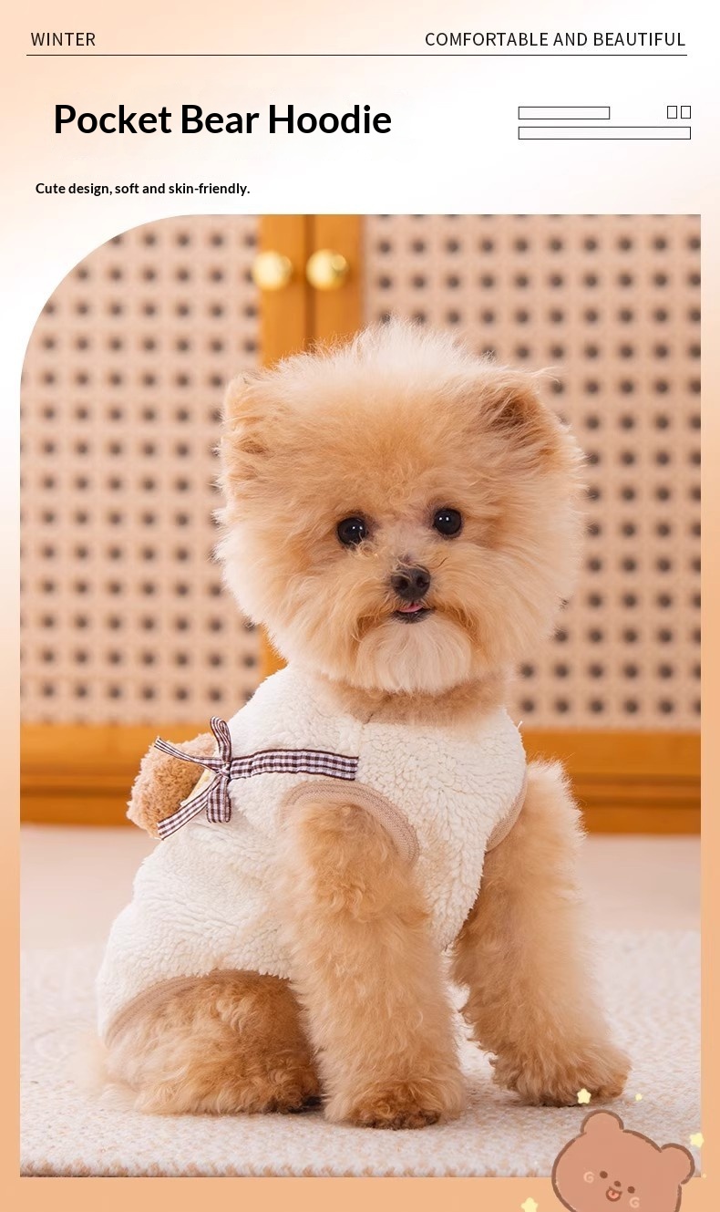 Cute Autumn Winter Dog Hoodie With A Little Bear Pocket