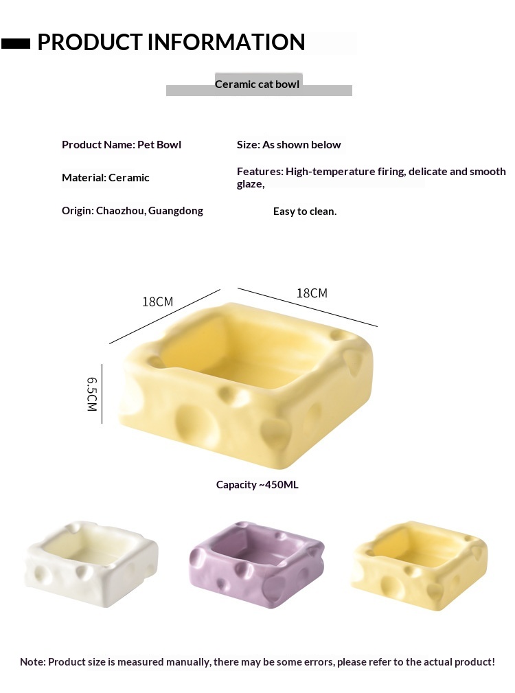 Creative Cheese-shaped Ceramic Bowl Cute Cat Food Dish