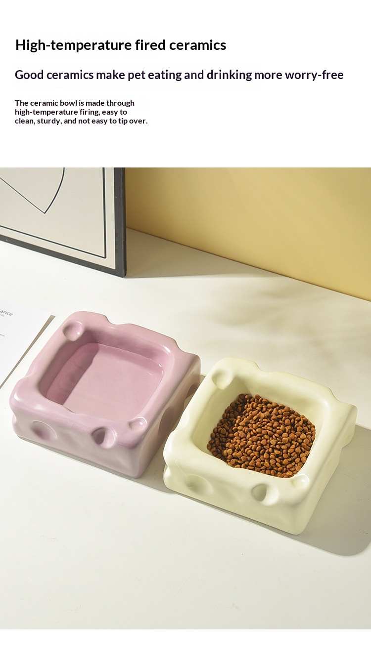 Creative Cheese-shaped Ceramic Bowl Cute Cat Food Dish