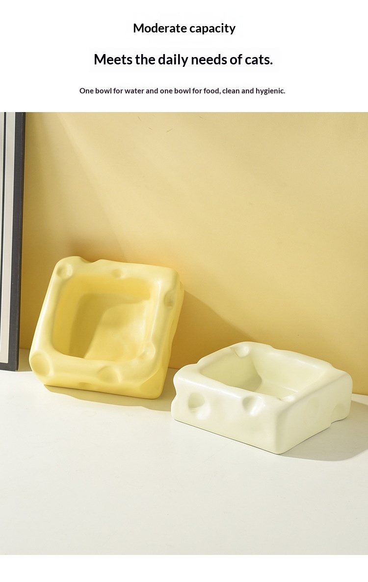 Creative Cheese-shaped Ceramic Bowl Cute Cat Food Dish