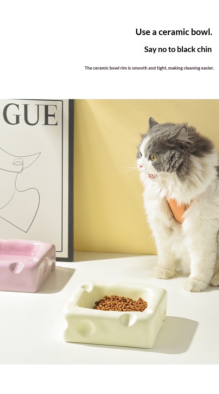 Creative Cheese-shaped Ceramic Bowl Cute Cat Food Dish