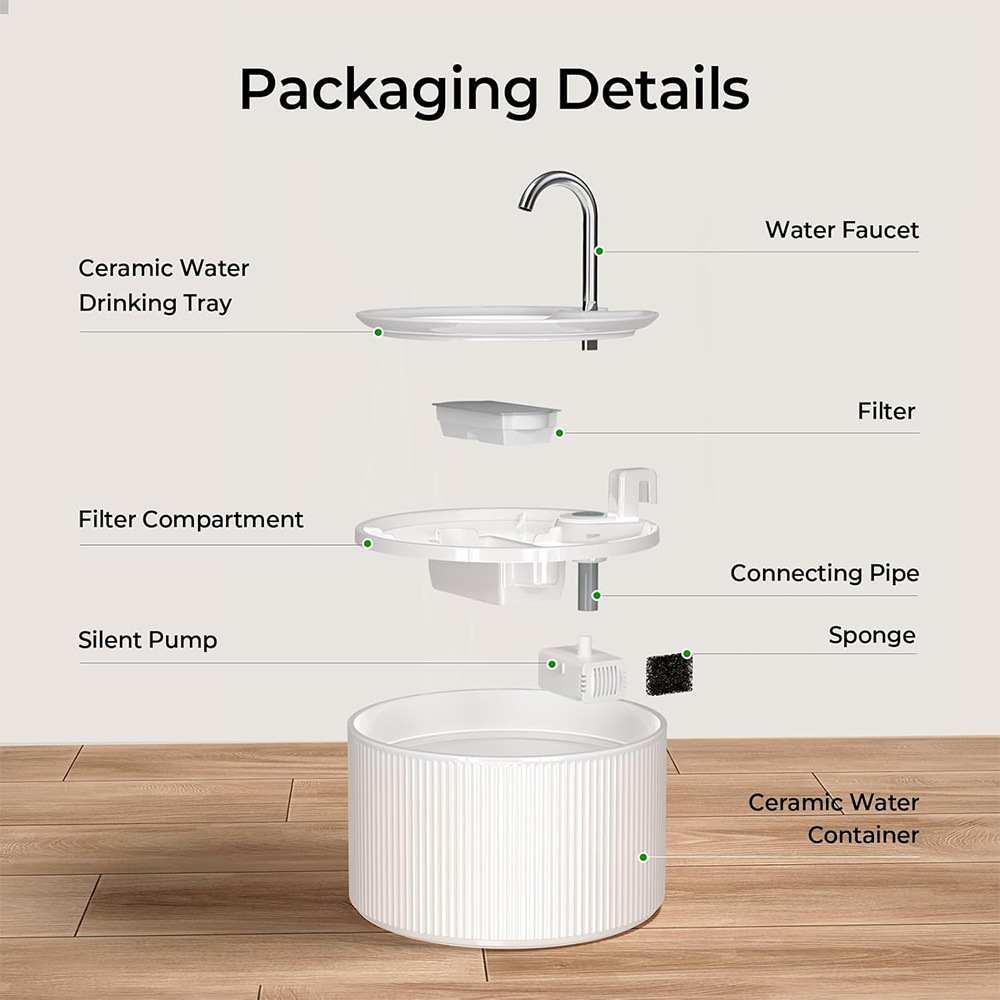 Ceramic Cat Water Fountain 2.2L Pet Automatic Water Dispenser
