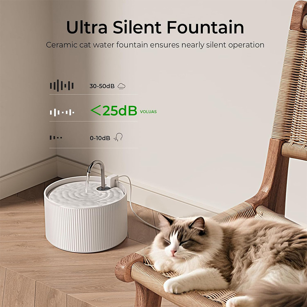 Ceramic Cat Water Fountain 2.2L Pet Automatic Water Dispenser