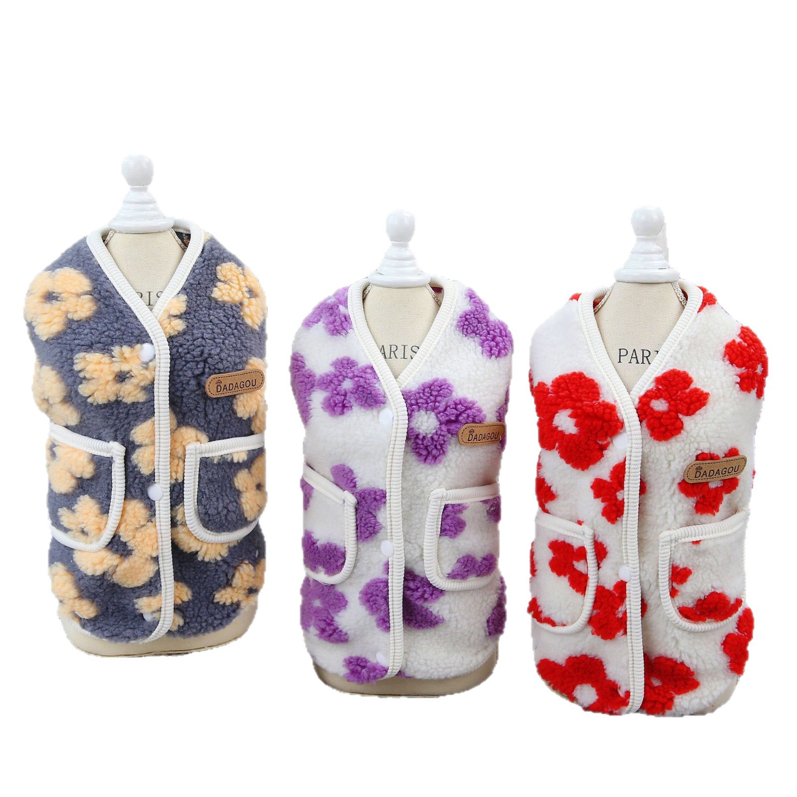 Cat Pet Clothing Winter Five-Petal Flower Velvet Coat