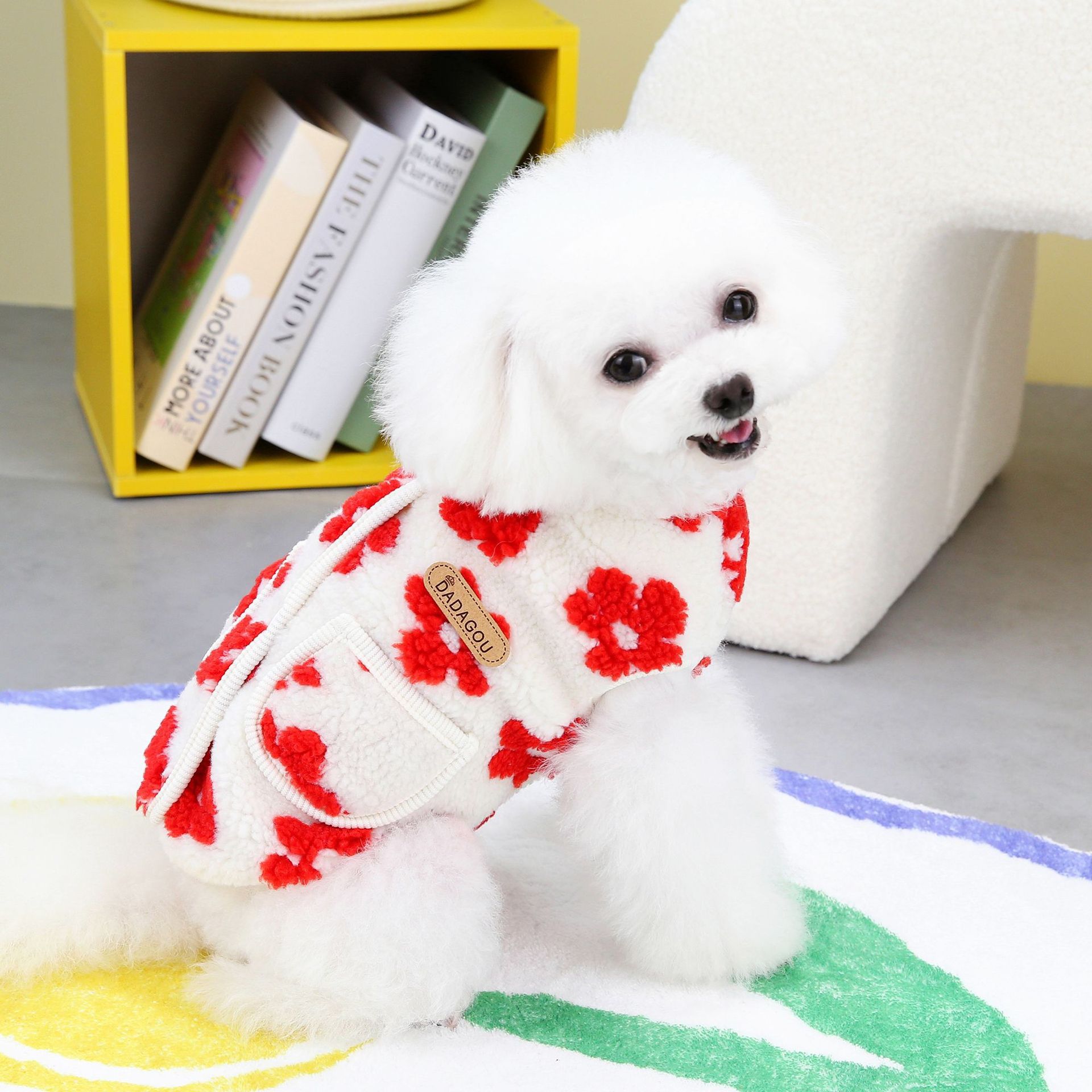 Cat Pet Clothing Winter Five-Petal Flower Velvet Coat