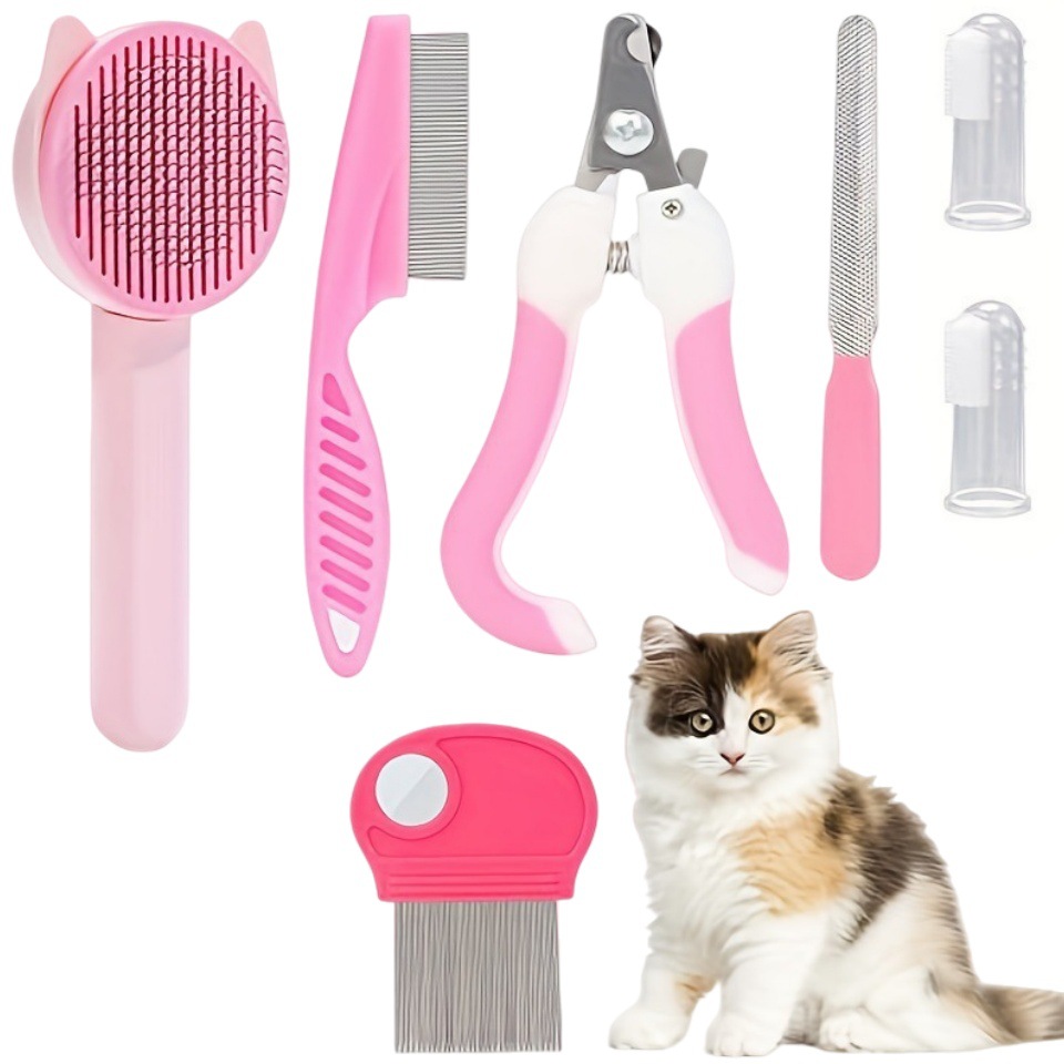 Pet Nail Clipper File Shedding Brush And Silicone Toothbrush Set