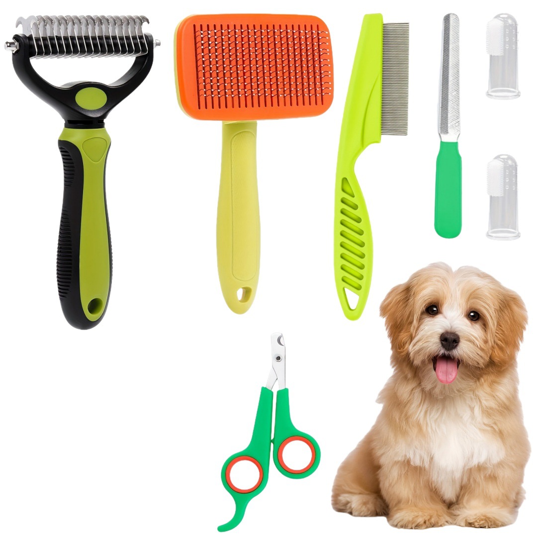 Pet Nail Clipper File Shedding Brush And Silicone Toothbrush Set