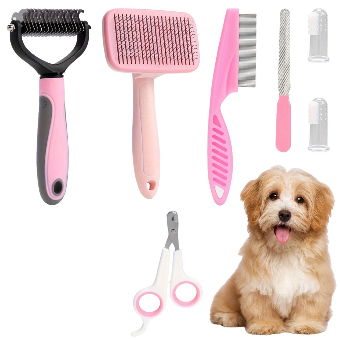 Pet Nail Clipper File Shedding Brush And Silicone Toothbrush Set