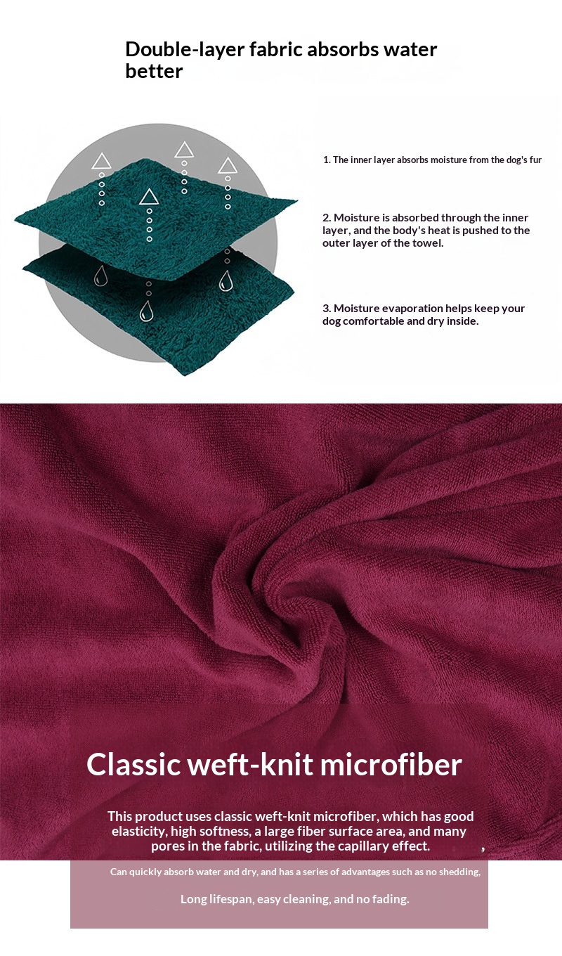 New Three-color Double-layer Microfiber Pet Bathrobe