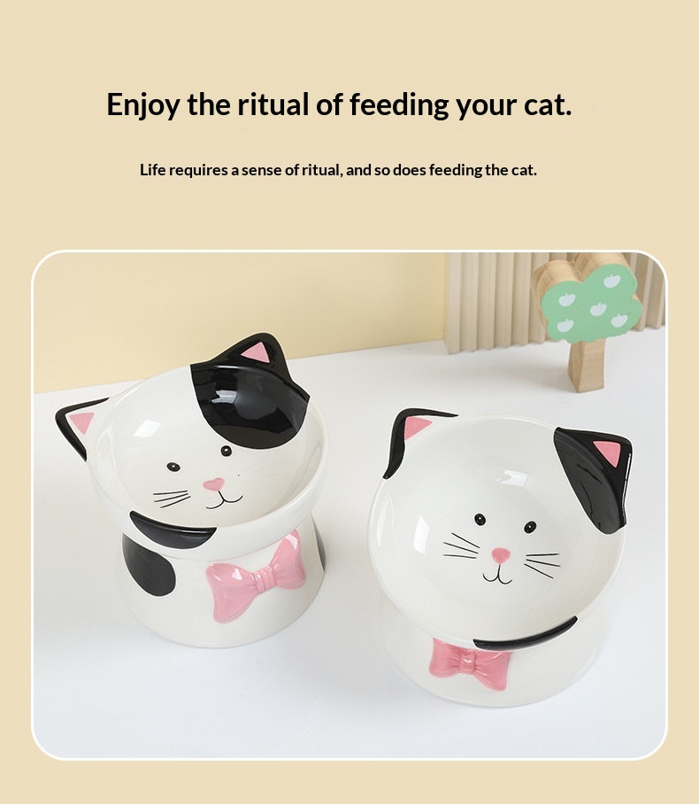Cat-head-shaped High-footed Cup And Neck-supporting Ceramic Bowl